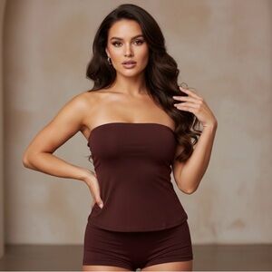 Elegant Brown Strapless Top